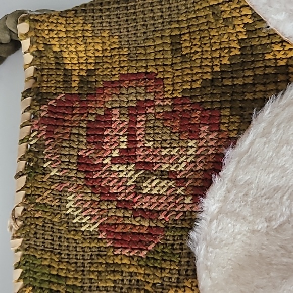 Anthropology suede wool shirling boho handbag with leather fringes - Picture 3 of 7